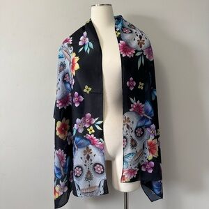 Anuschka Vibrant Floral Skull Butterfly Scarf